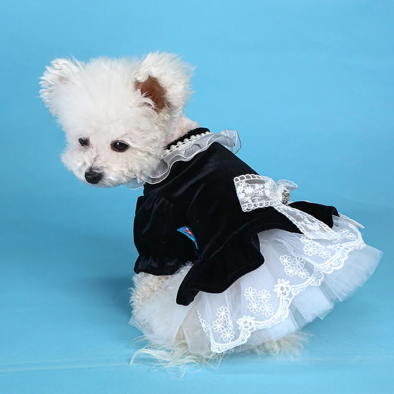 1PC Pet Apparel Dog Spring and Autumn Soft and Comfortable Black Velvet Princess Skirt Fluffy Skirt Cake Skirt For Small Medium