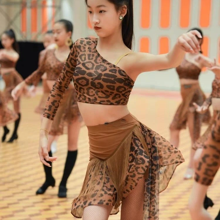 Bodycon Dress Women Leopard Latin Dance Shoes Dress Woman Sexy New Latin Dance Dress Women 2024 Dance Sports Costume Girl Kid's