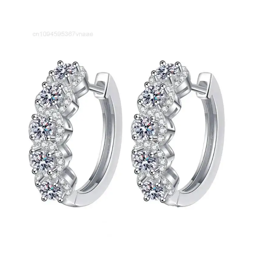 Fine Jewelry Iced Out Grade D Moissanite Earrings 925 Sterling Silver 1ct Moissanite GRA Certified Shiny Hoop Earrings Women