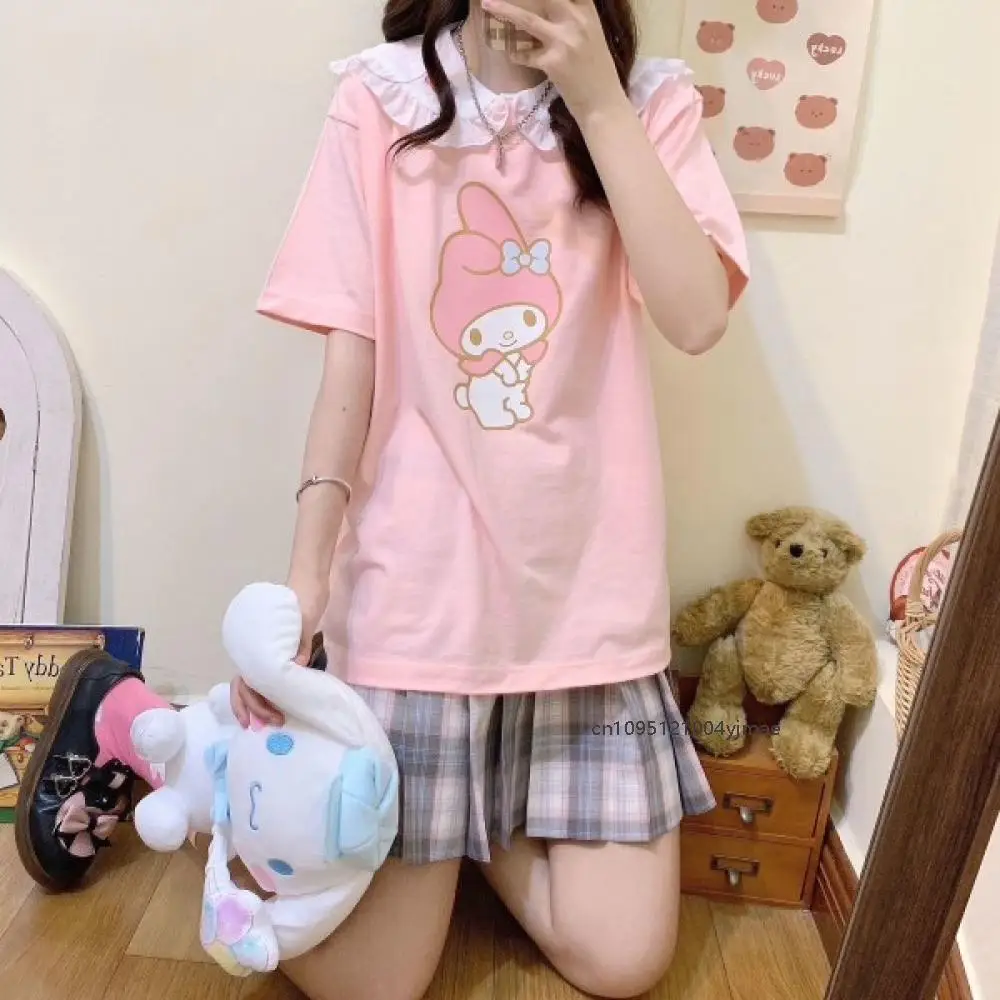 سانريو بلدي ميلودي تي شيرت فتاة 2025 جديد الصيف شيك دمية طوق القمم النسخة الكورية الحلو قميص Y2K لينة شقيقة القمم للنساء #4