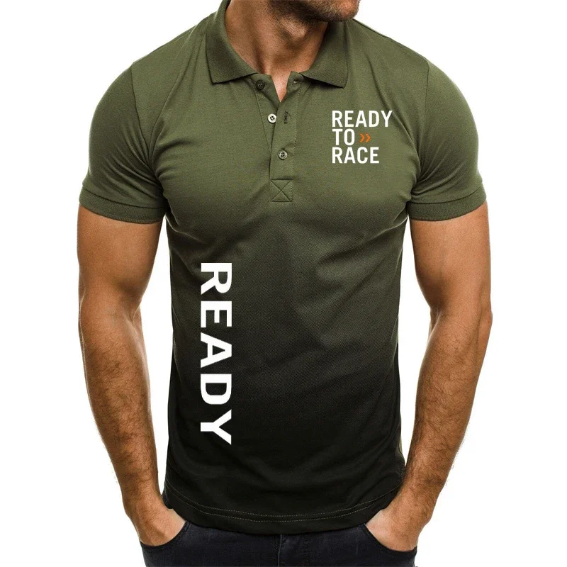 Summer Men's Short-Sleeved Polo Shirt Ready To Race Business Fashion gradient color contrast T-Shirt Enduro Cross Motocross Tees