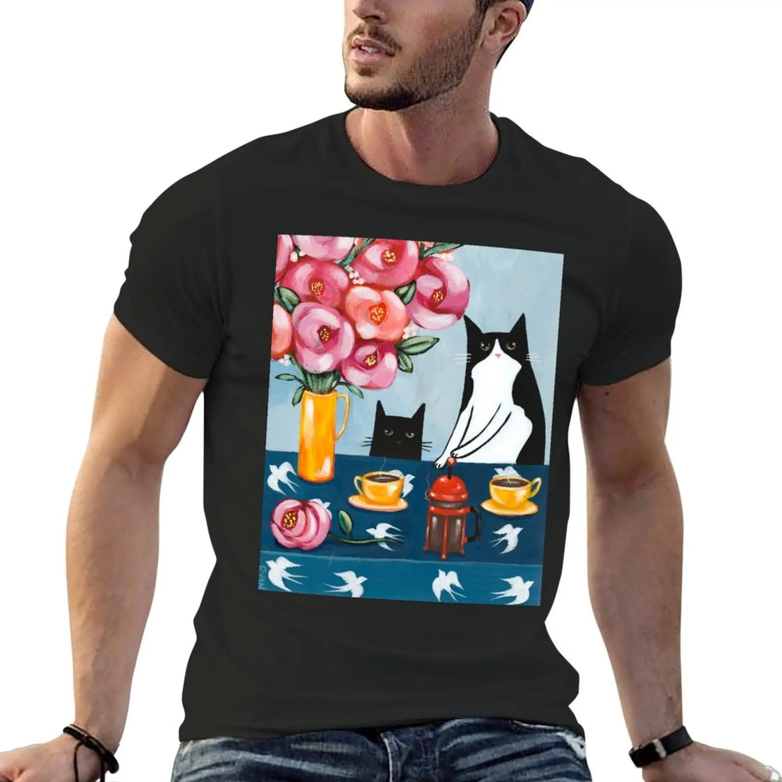 French Press Coffee Cats T-Shirt cheap stuff cute clothes blue archive for a boy men t shirts high quality