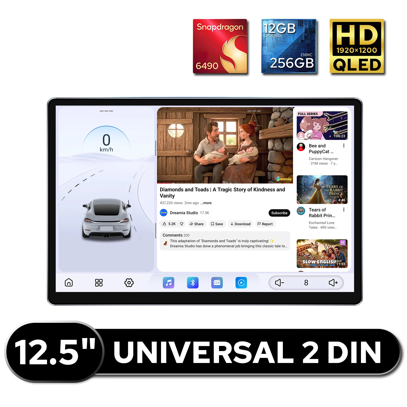 

12+256GB 12.5 inch Car Stereo QLED Screen 1920*1200 Double 2 Din GPS Navigation System With USB Type-C 360° Camera Port Radio