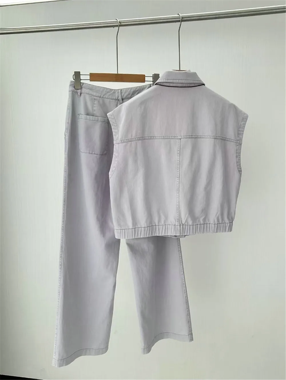 Mantel Rompi Koboi Katun Baru Musim Semi/Musim Panas 2025 + Celana Lurus Serbaguna Set Dua Potong