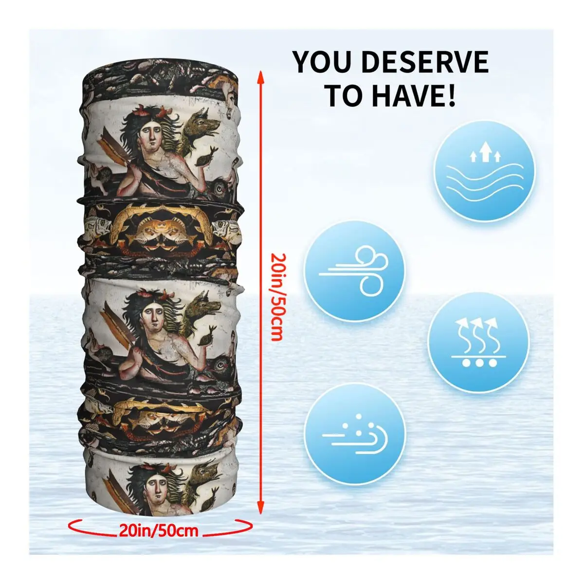 THALASSA SEA GODDESS WITH SNAKE DRAGON DOLPHINS Bandana Neck Cover Printed Wrap Scarf Multi-use Cycling Riding for Men Unisex