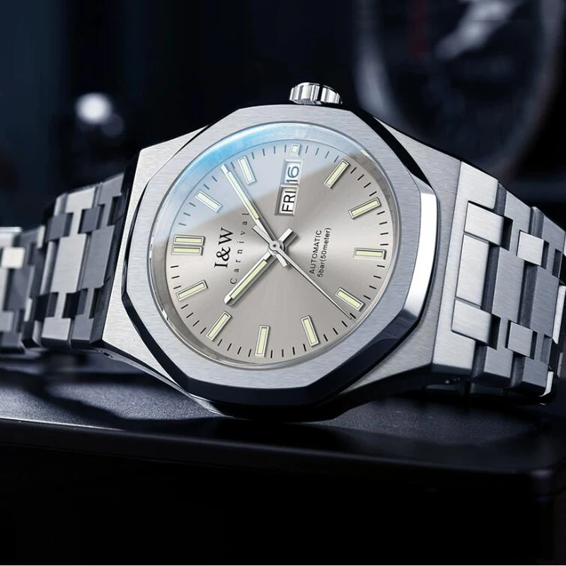 Carnival I&w For Mens Watch Japan Mechanical Movement Male Atomatic Wristwatch Sapphire Crystal `100m Waterproof Calendar Ss316