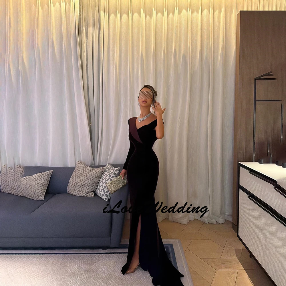 

Изысканное вечернее платье-русалка на одно плечо с длинным рукавом и разрезом для торжественных мероприятий и вечеринок