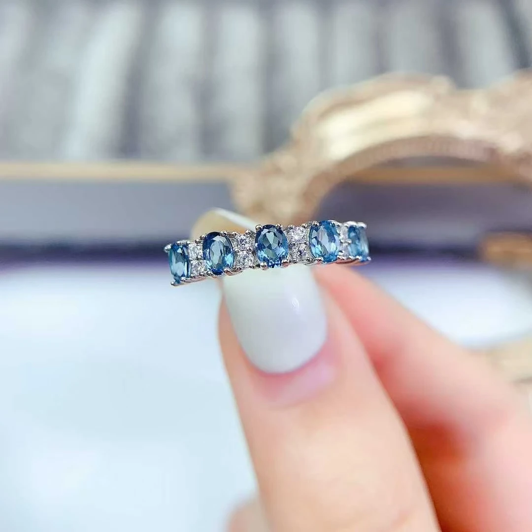 

Кольцо с лондонским синим топазом, серебро 925 пробы, ювелирные изделия с драгоценными камнями и сертификатом 3 мм * 4 мм, всего 0,8 карата, серебряное кольцо с натуральным топазом