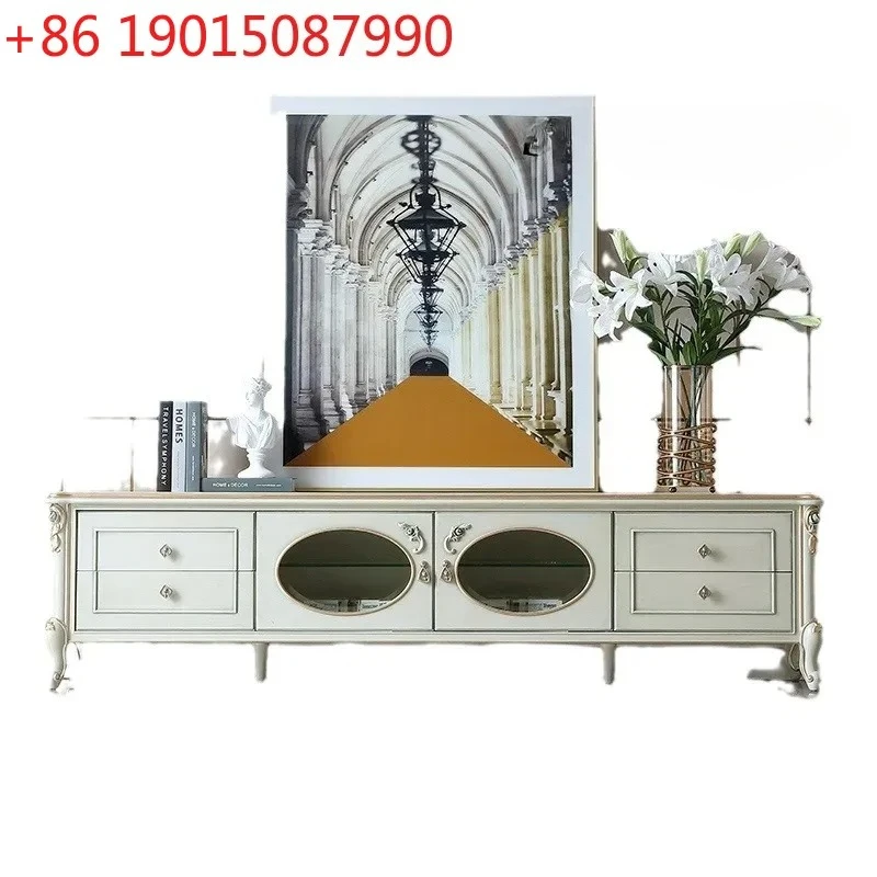 

X French light luxury solid wood TV cabinet retro villa European court art carved storage cabinet