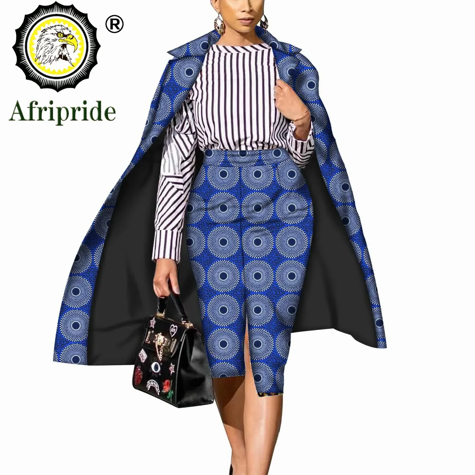 Afrykańskie 2-częściowe garnitury dla kobiet Długi płaszcz + spódnica Ankara Print Robe Dashiki Set Plus Size Bazin Riche AFRIPRIDE S 1826008