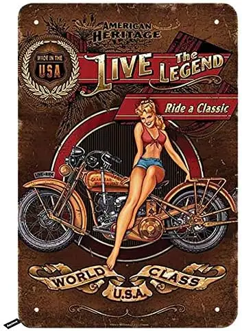 Swono Motorbike Tin Signs,American Heritage Live The Legend World Class Poster Vintage Metal Tin Sign for Men Women,Wall Decor f