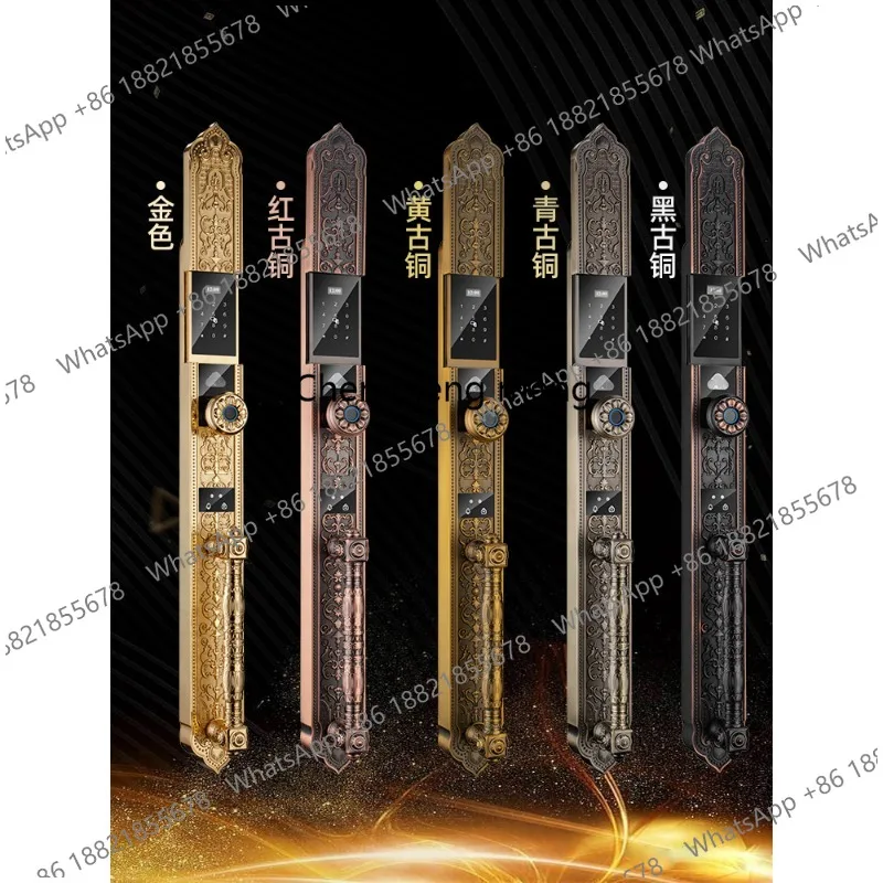 3D facial recognition American fingerprint lock, visual cat eye entry double door copper door smart lock