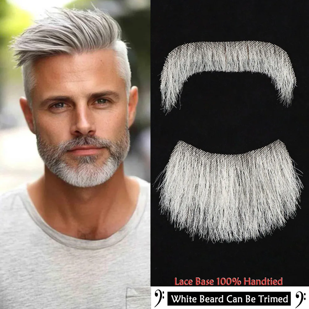 

White Handmade Lace base Facial Beard Mustache For European White Men Makeup Party Costume Fancy Cosplay Fake Replace System
