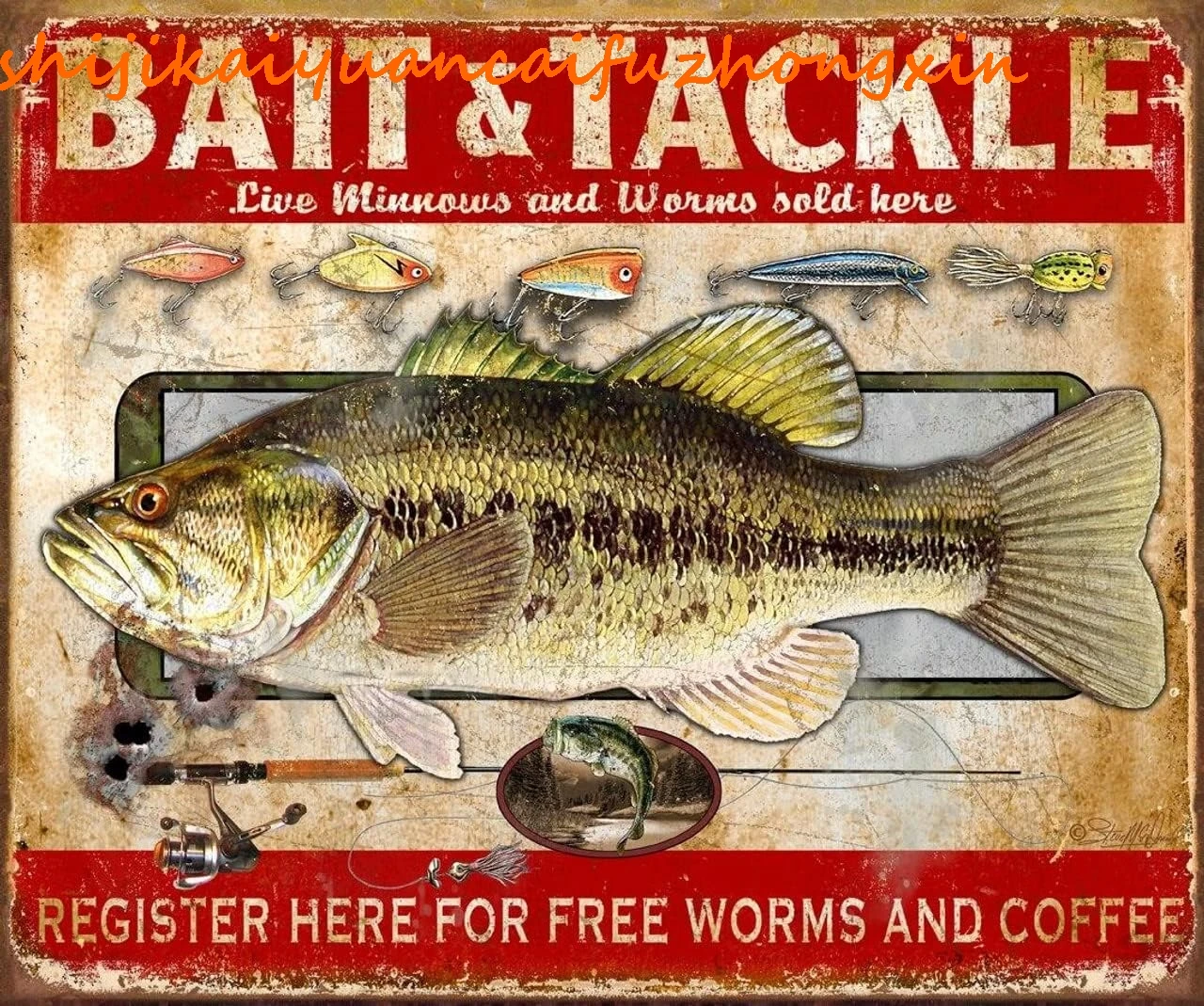 Desperate Enterprises Bait & Tackle Tin Sign - Nostalgic Vintage Metal Wall Décor - Made in USA