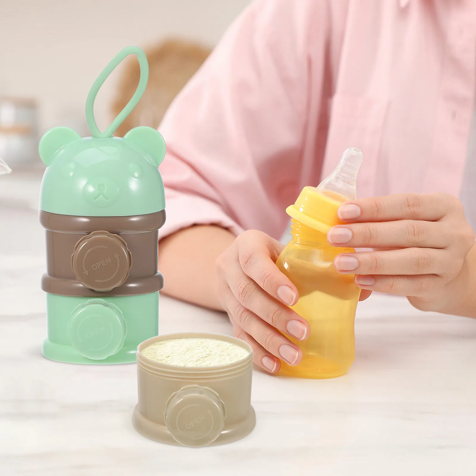 Milk Powder Box 4 Layers Portable Large Capacity Infant Formula Storage Container Light Green Baby Feeding Tool for Travel Snack