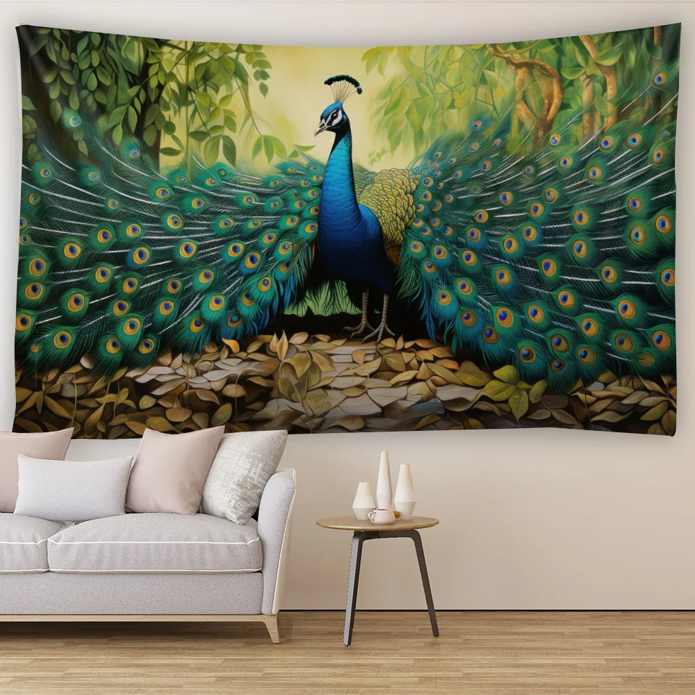 

Vintage Peacock Tapestry Bohemian Style Minimalist Mysterious Art Jungle Flower Oil Painting Living Room Bedroom Home Decoration