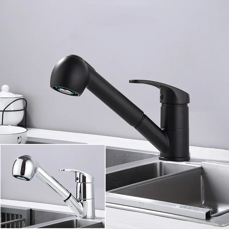 Kitchen Faucet hot and cold Single Lever Pull Out sink mixer Brass White or Nickle Brushed Water Tap