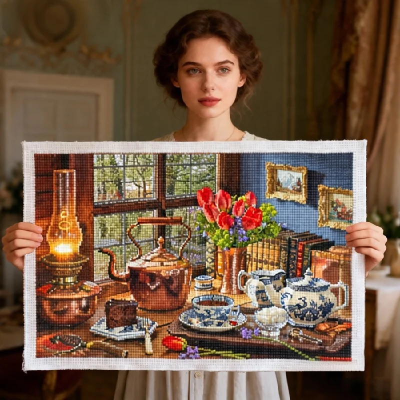 

2026 New style Spring afternoon tea Embroidery DIY Printed Kits Cross Stitch Needlework Set Home Decor Crafts