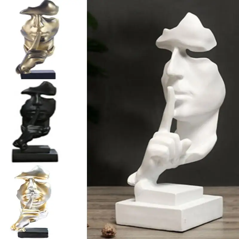 

Nordic Resin Silence Is Golden Abstract-Character Sculpture Vintage Figurines Ornament Craft Home Decor