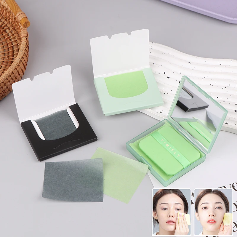 Oil Blotting Paper With Mirror Puff 100pcs Face Wipe Portable Facial Oil-absorbing Sheet Cleaning Makeup Tool Skin Oil Control