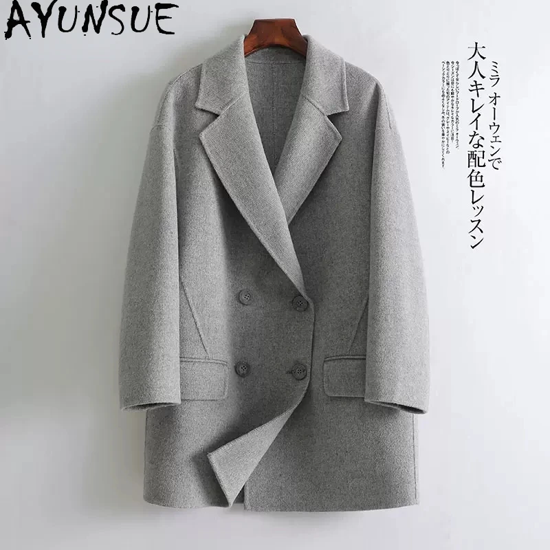 

AYUNSUE 100% Wool Coat Women Spring Autumn Double-sided Woolen Coats Ladies Jackets Fashion Female Mid-length Woolen Coat Lq963