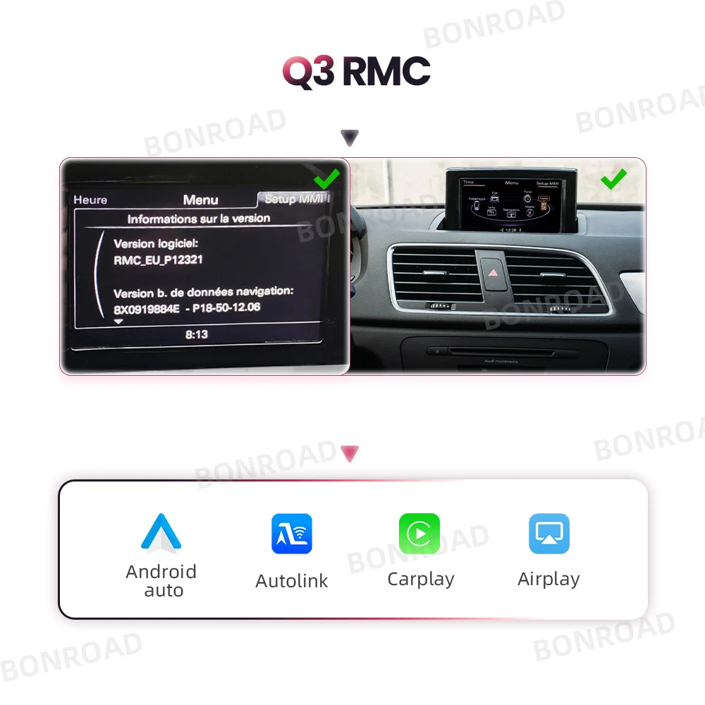 BONROAD Draadloze CarPlay Android Auto Interface Adapter voor Audi A1 Q3 2012-2018 RMC HNR met AirPlay Mirror Link