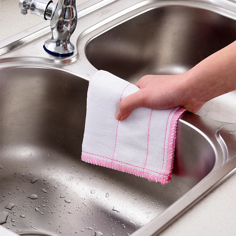 

5pcs 5 Layers Cotton Dish Washing Cloths Quick Dry Mesh Scouring Pads Kitchen Cleaning Towels For Bowls Dishes Fruits 50X70Cm