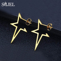 Pendientes 2024 Big Star Earrings for Women Golden Hollow Star Stainless Steel Stud Earring Girls Piercing Jewelry Wholesale