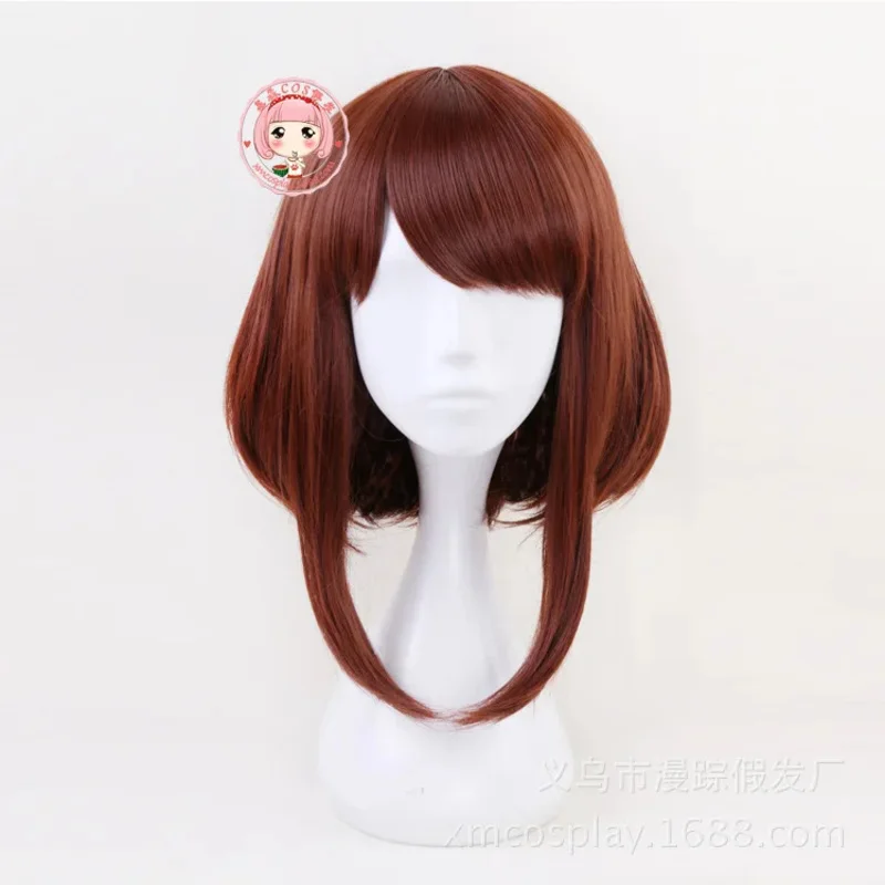 Новинка 2025 года, парик для косплея My Hero Academia Boku no Hiro Uraraka Ochako, короткий каштановый бобо, термостойкий синтетический костюм, волосы Wo ★ ☆ ★