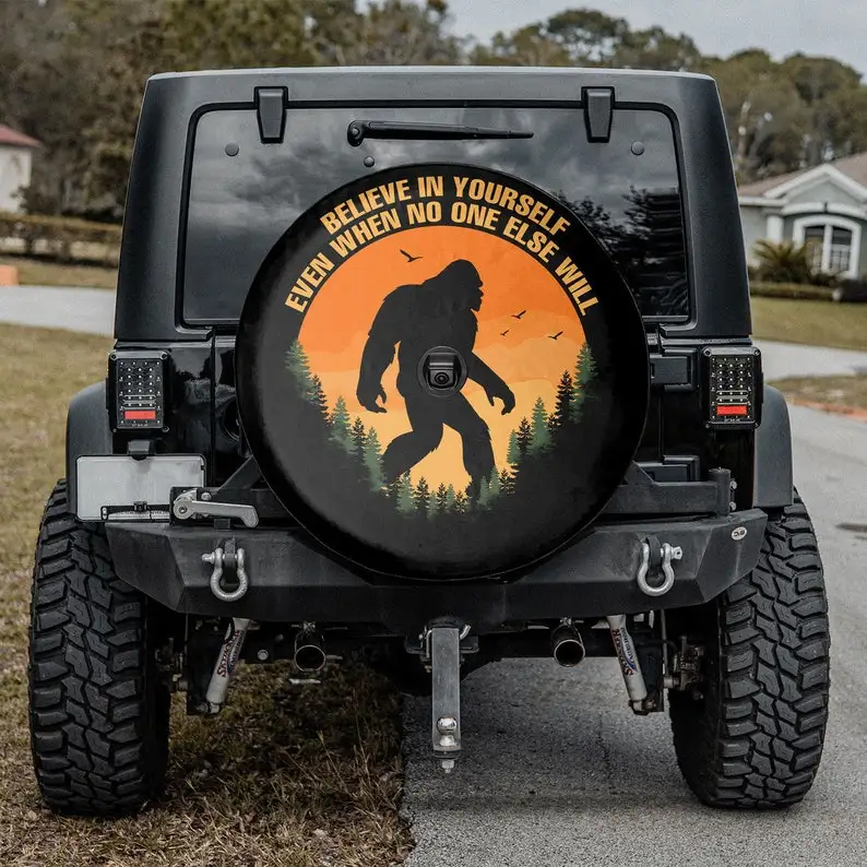 Spare Tire Cover For Camper Believe In Yourself Sasquatch Bigfoot Spare Tire Cover for Camper SUV With or Without Backup Camera