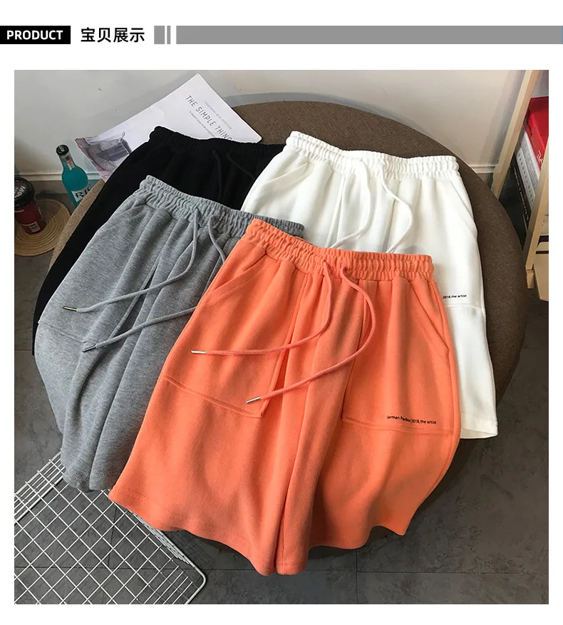 Summer Women Sports Shorts Short Pants vintage track shorts pocket wide leg loose pants high waist Unisex Streetwear Harajuku