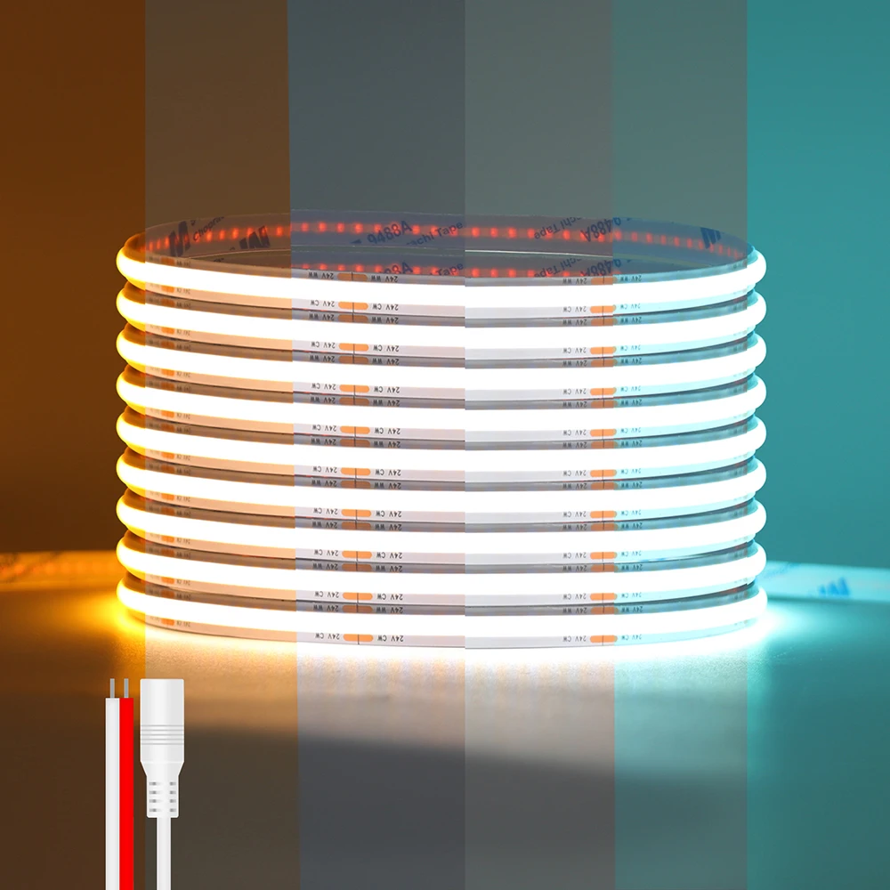 Flexible CCT COB LED Strip 2200K 3000K 4000K 4500K 6000K 6500K 7000K 8000K 24V DC 480LEDs/m RA90 Linear Light 0.5m 1m 2m 5m 10m