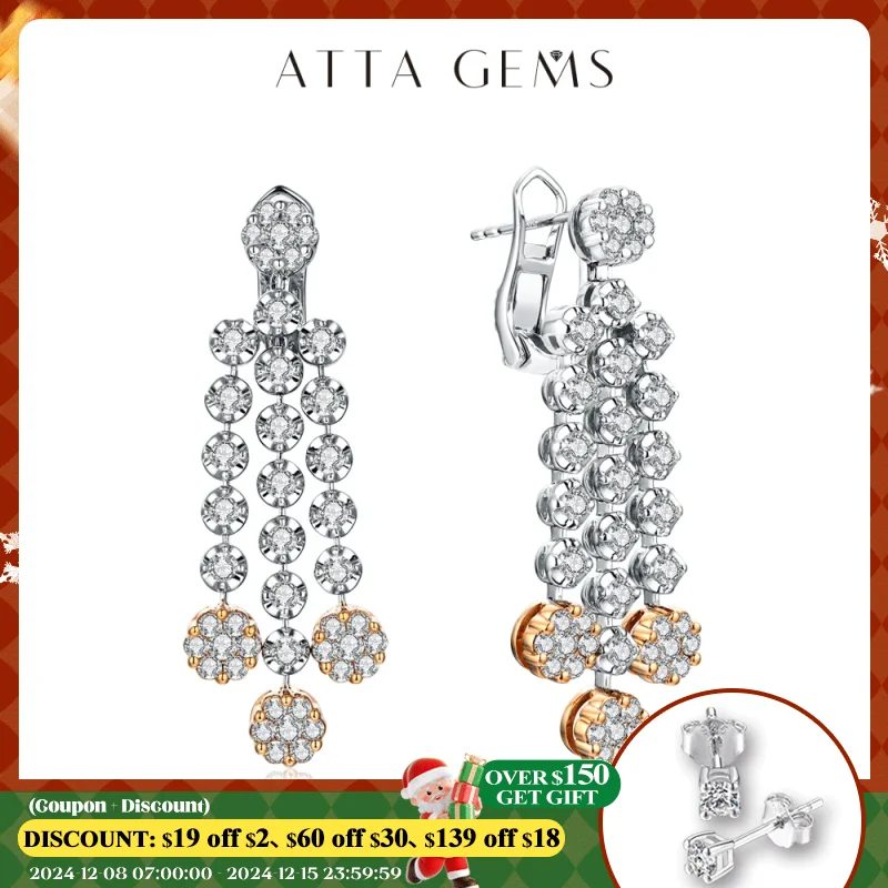 ATTAGEMS New Luxurly Drop Earrings for Women D VVS1 Color Moissanite 925 Sterling Silver Engagement Wedding  Jewelry Party Gift