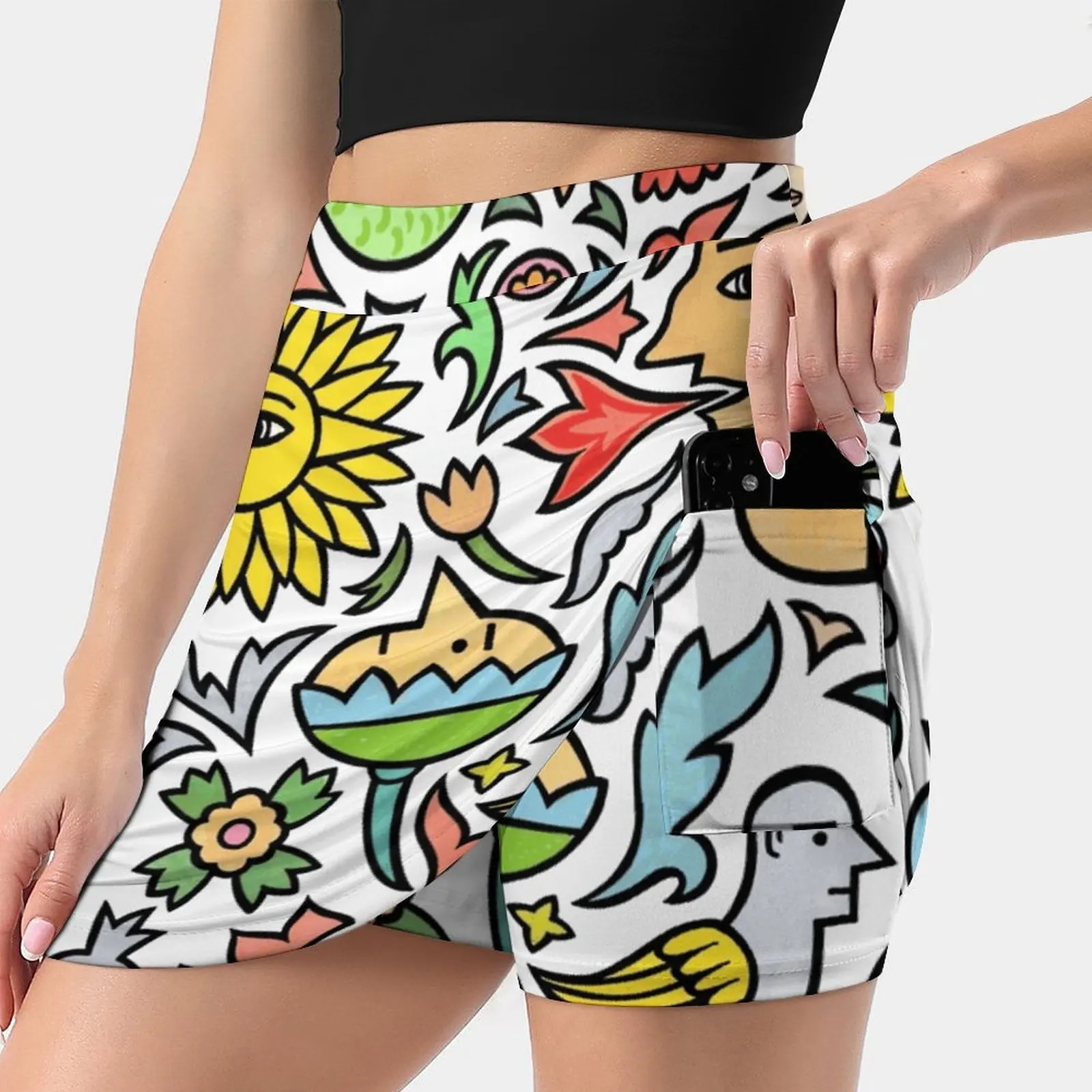 A Bird Among The Other Stuff Summer Women's shorts Skirt 2 In 1 Fitness Yoga Skirt Tennis Skirts Comic Cartoon Humor Humour