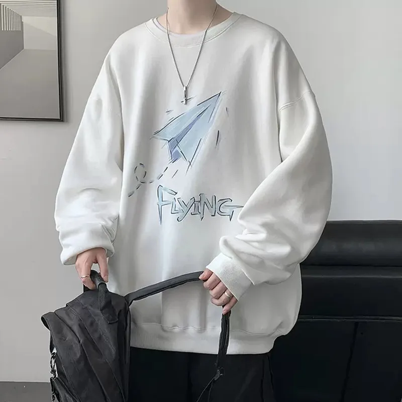 Paper Airplane Print Casual Round Neck Top, Trendy Casual Men's and Women's Spring and Autumn Sets, Head and Bathroom Clothes view 3