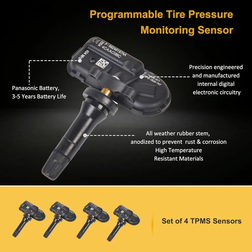 68249197AA 1/4 pz SENSORE TPMS Per JEEP CHEROKEE 2014-2018 2014-2019RAM 1500 2015-2018 RAM 2500 433 MHz SENSORE DI PRESSIONE ARIA DEL Pneumatico