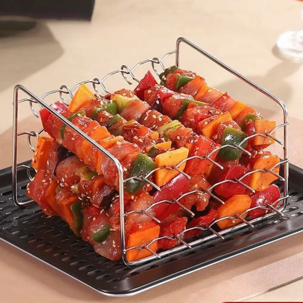 

Stainless Steel Air Fryer Grilling Rack Three Layer Heat Resistant Air Fryer Grill Vertical Skewer Reusable