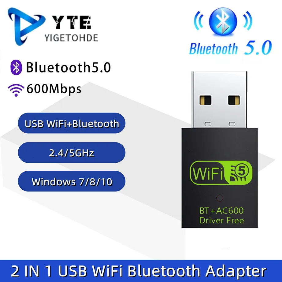 2 في 1 USB واي فاي بلوتوث محول 600Mbps 2.4/5 جيجا هرتز ثنائي النطاق بطاقة الشبكة اللاسلكية دونغل للكمبيوتر المحمول واي فاي بلوتوث 5.0 #1