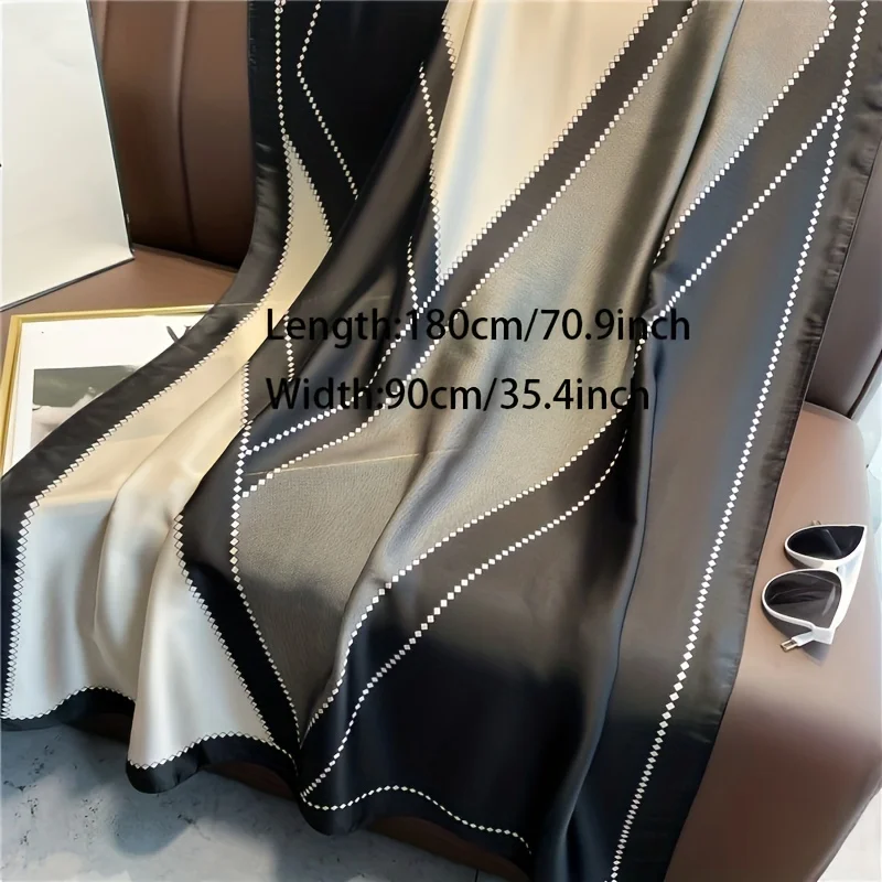 Large Satin Shawl Lightweight Geometric Stitching Wrap Elegant Breathable Bandana Casual Sunscreen Scarf For Women