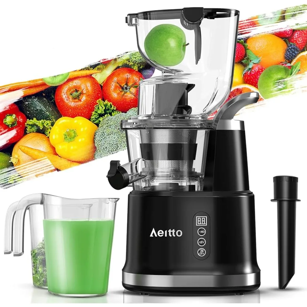 Aeitto Cold Press Juicer, Whole Vertical , Slow Masticating Machines, with Big Wide 83mm Chute, Cold Press  BPA-Free, Black