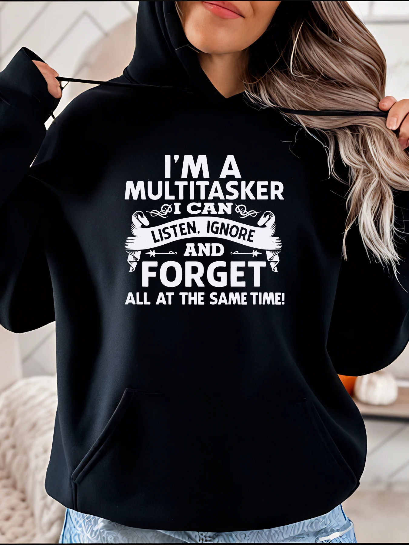 

Halloween Print Hoodie Loose Fit Casual Style with I'm a Multitasker Text Design, Women, Everyday Wear