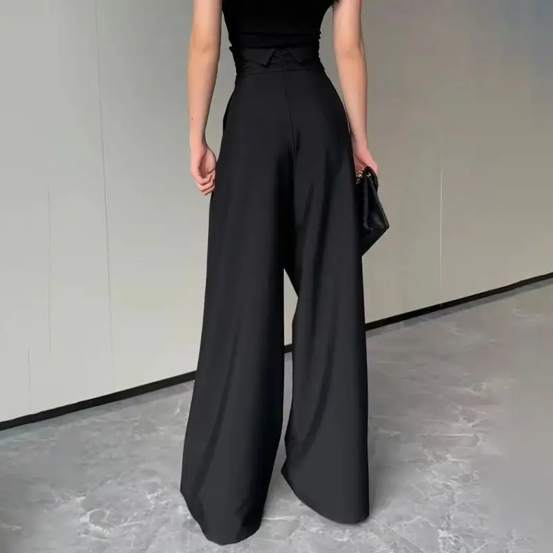 Women's Black design wide-leg pants, Slimming suit, magical high-waisted pants, baggy, straight, washed, slacks, 2024