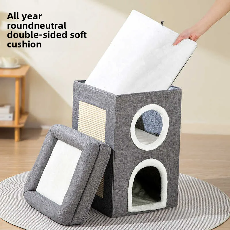 Sisal Scratching Board Integrated Cat Bed Suitable for Multi-cat Families Upper and Lower Layers Warm Cat Climbing Frame