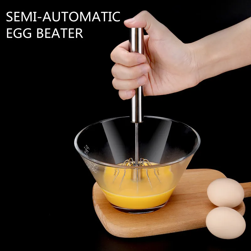 

Semi-automatic Egg Beater 304 Stainless Steel Egg Whisk Manual Hand Mixer Self Turning Egg Stirrer Kitchen Accessories Egg Tools