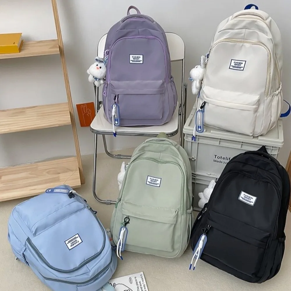 

Large Capacity Junior High School Backpack Multi-Pockets Solid Color Youth Student Backpack Waterproof Picnic Backpack