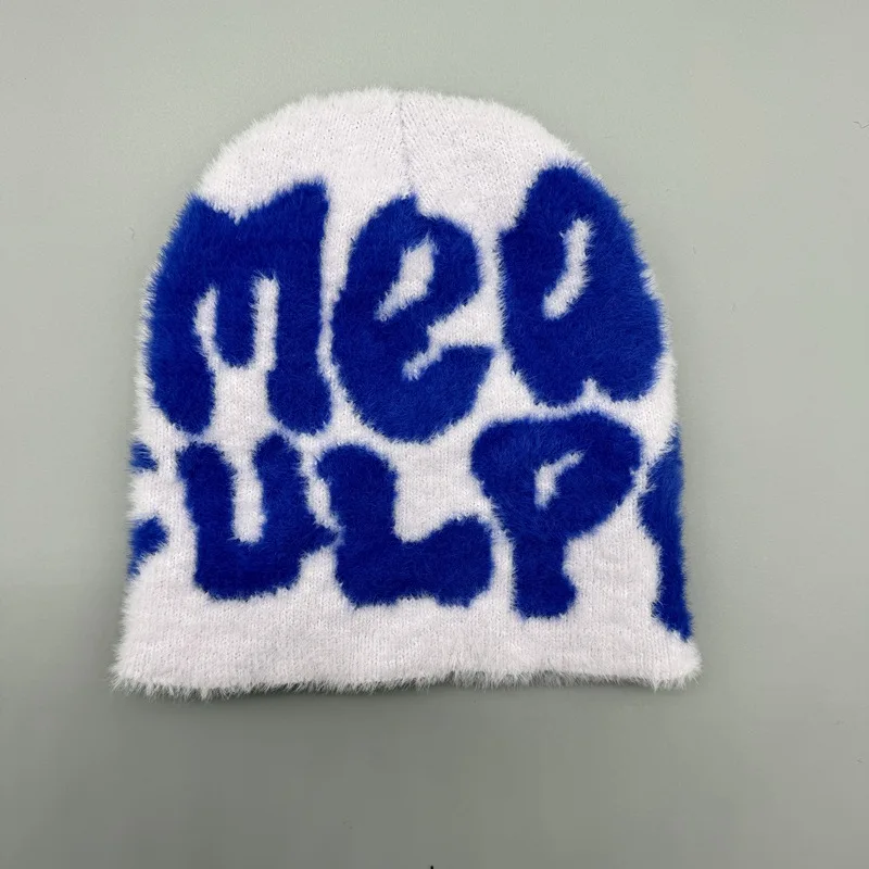 High Quality Mea Culpas fuzzy Mohair Beanies Fur Knitted Hat Custom Logo Bonnet Y2k Mohair Soft Winter for Women Hat