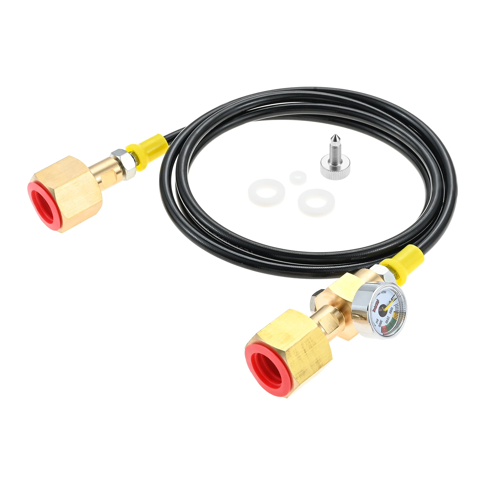 

1.5m CO2 Transfer Hose with 3000 PSI Pressure Gauge W21.8-14 Thread Connection Adapter for Transferring CO2 From One To Another