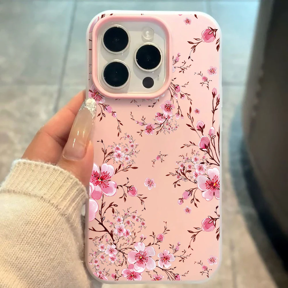 Pink Sakura Flower Pattern Phone Case For Samsung Galaxy S21 S25 S24 S23 Ultra S22 Plus FE A57 A56 A55 A54 A36 A35 A34 5G Cover