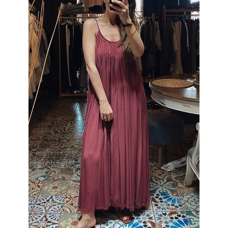 Sexy Chic Women's Satin Party Dress V-Neck Halter Pleated Maxi Fashion 2025 Evening Club Festival Elegant Chic