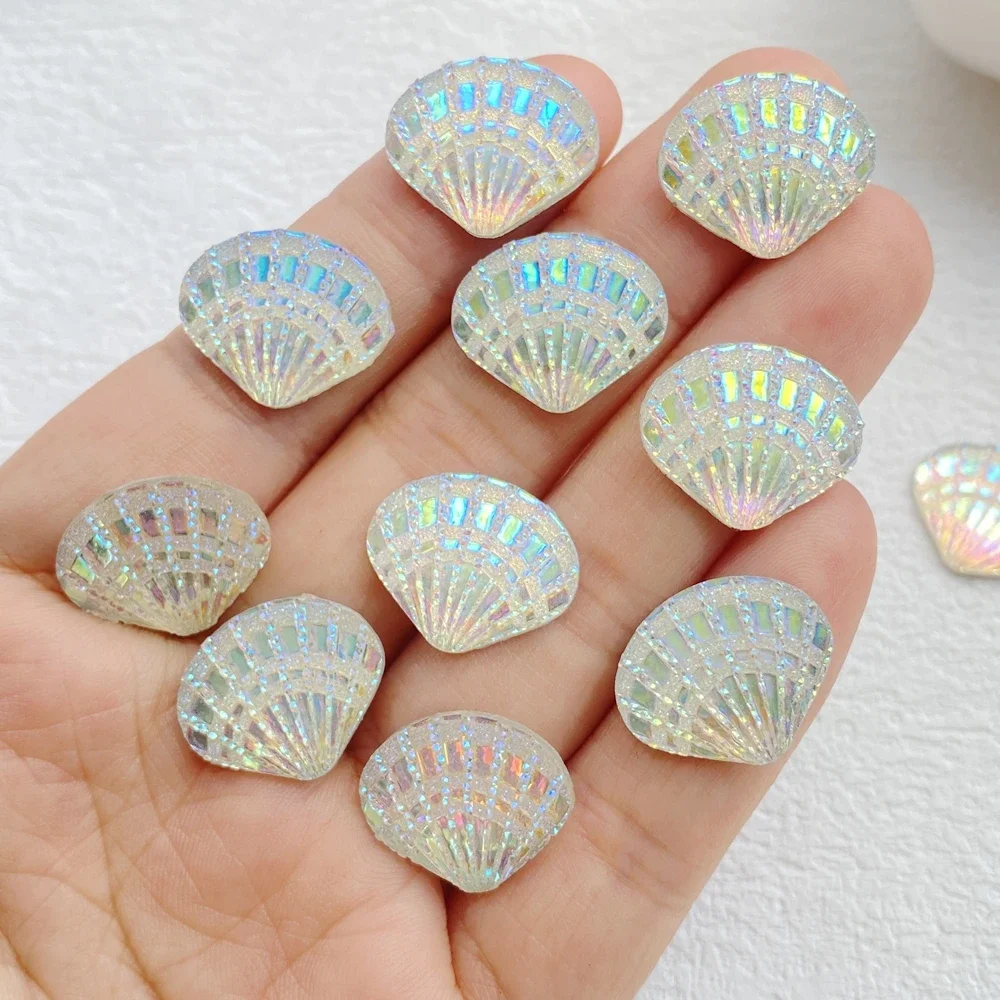 50pcs 14x17mm AB Resin Shiny Shell Flatback Flower Rhinestone Gems Scrapbook Home Figurine Decor Applique Crafts DIY